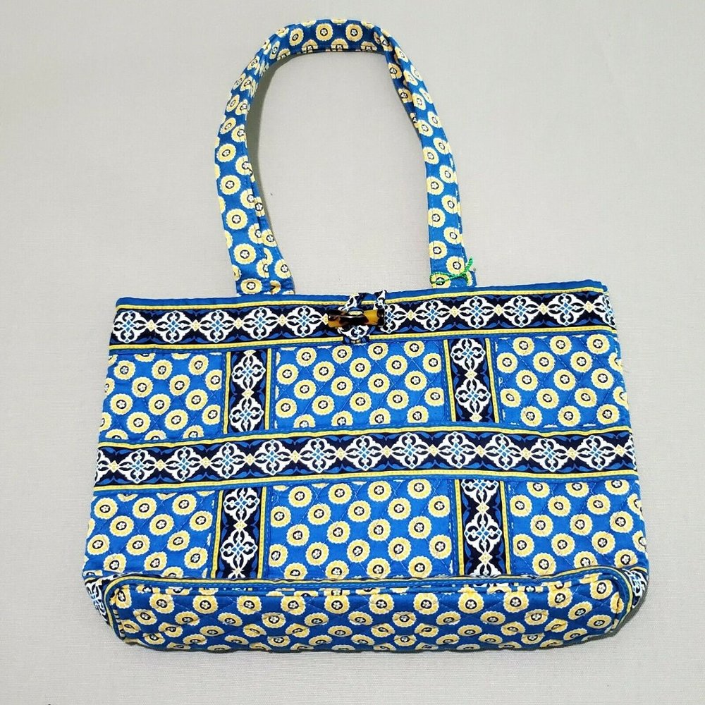 Vera Bradley Riviera Blue Yellow Quilted Small Tic Tac Tote Bag Handbag